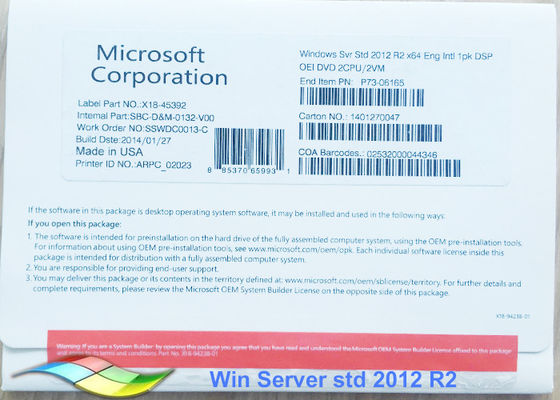 Cina 100% Asli Windows Server 2012 OEM FPP Pack Standar 64bit Online Activate pemasok