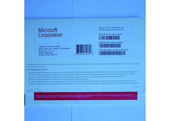 Cina Paket OEM Microsoft Windows 7 Professional License Key Software DVD / COA License pemasok