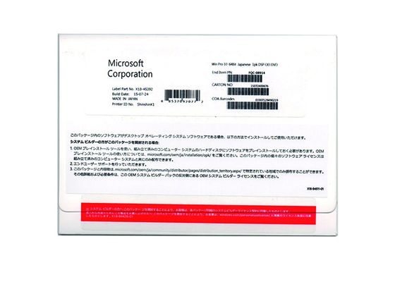 Cina Microsoft Windows 10 Professional Oem 64 Bit Sticker Versi Janpanese FQC-08914 pemasok